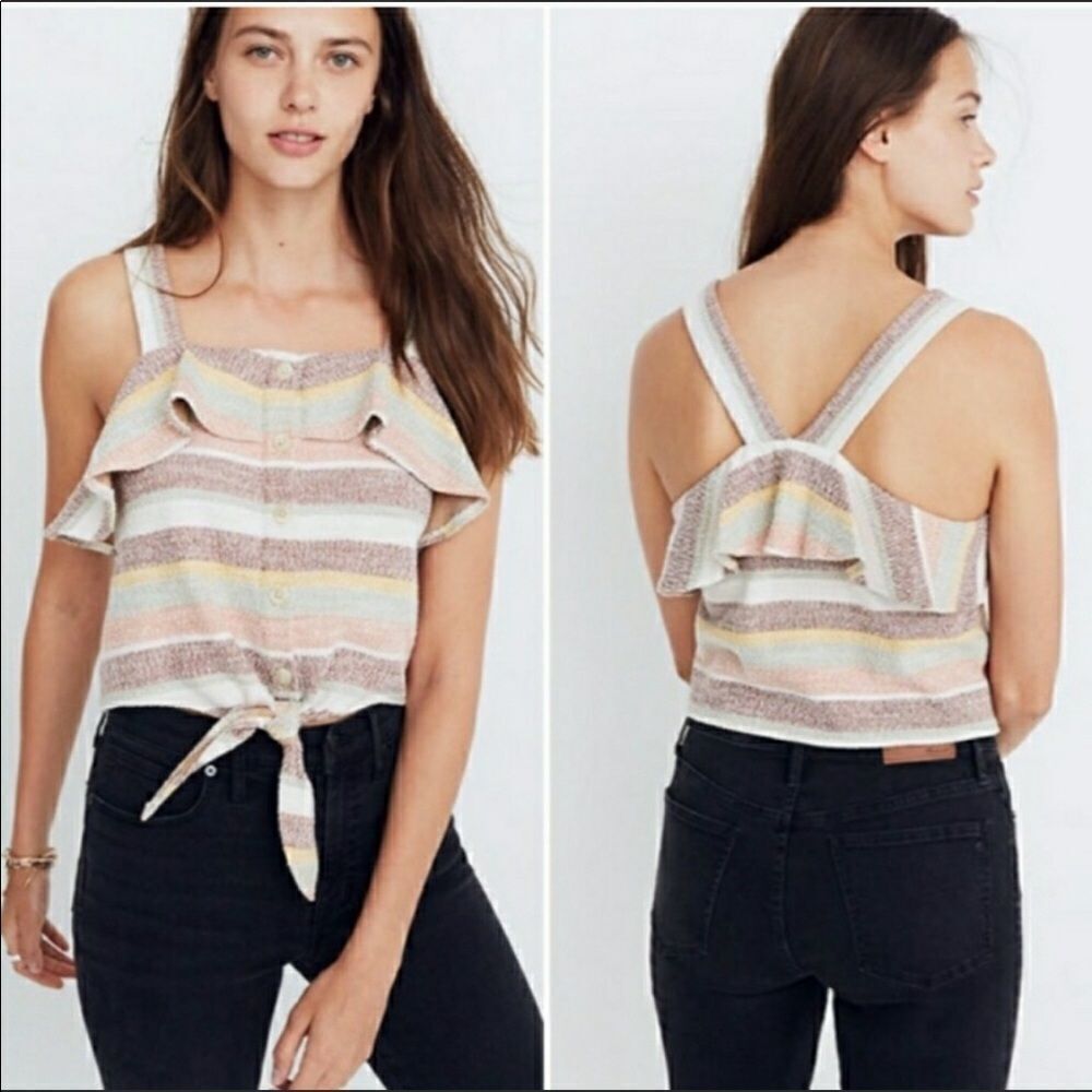 MADEWELL TEXTURE & THREAD | Ruffle Tie Front Striped Tank Top Women’s Size Small
